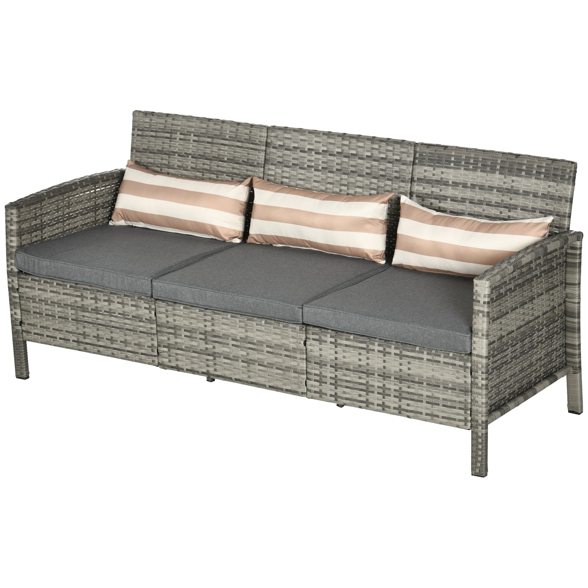 Outsunny Wicker Lounge Ensemble: 3-Seater PE Rattan Outdoor Sofa, Patio Conversation Set with Removable Cushions Grey
