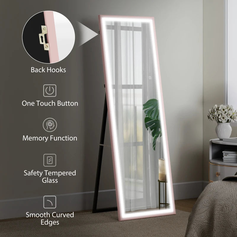 LED Mirror with Dimmable and 3 Colour Lights, 64" x 21" Rectangular Full Body Mirror for Bedroom Living Room, Pink
