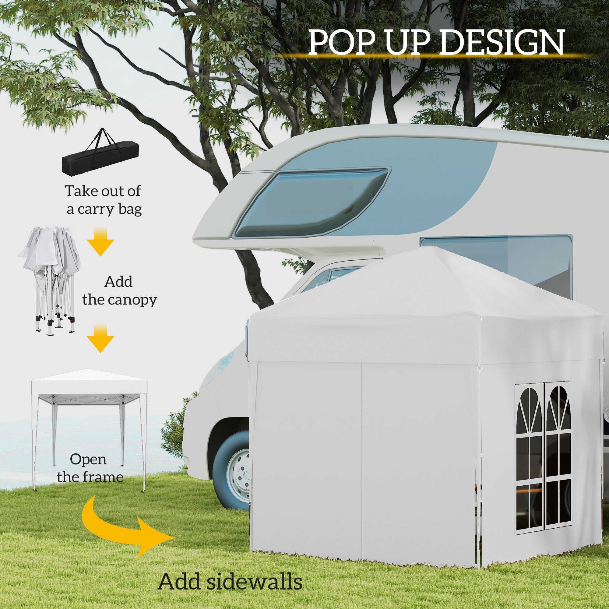 Outsunny Pop Up Party Tent 6.6x6.6ft Outdoor Folding Gazebo Canopy with Side Walls Easy Setup for Events White