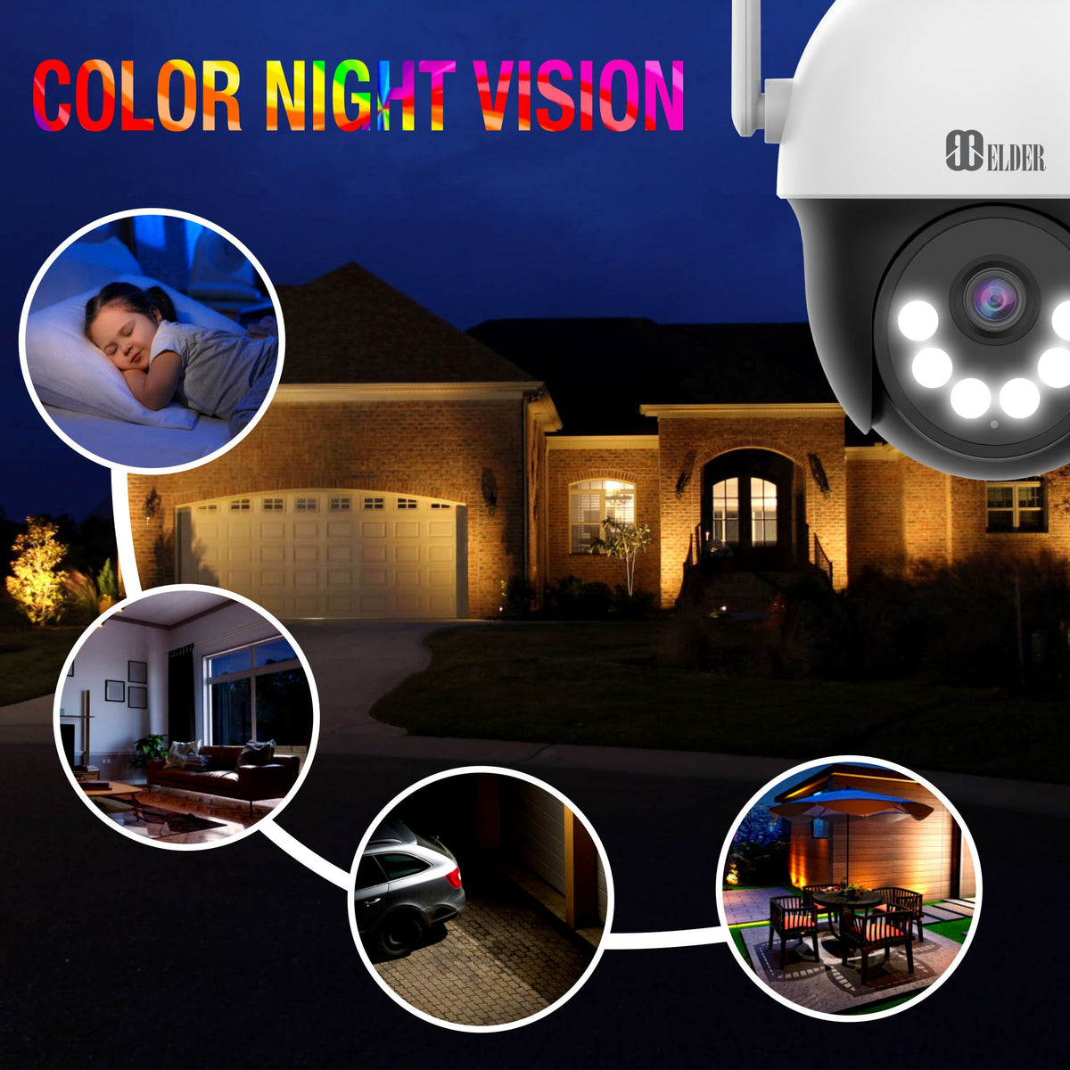 Elder WiFi PTZ Security Camera System, 4K NVR 8CH & Semi Wireless 5MP Cameras Outdoor Color Night Vision, Person Detection Smart Home Surveillance CCTV DIY