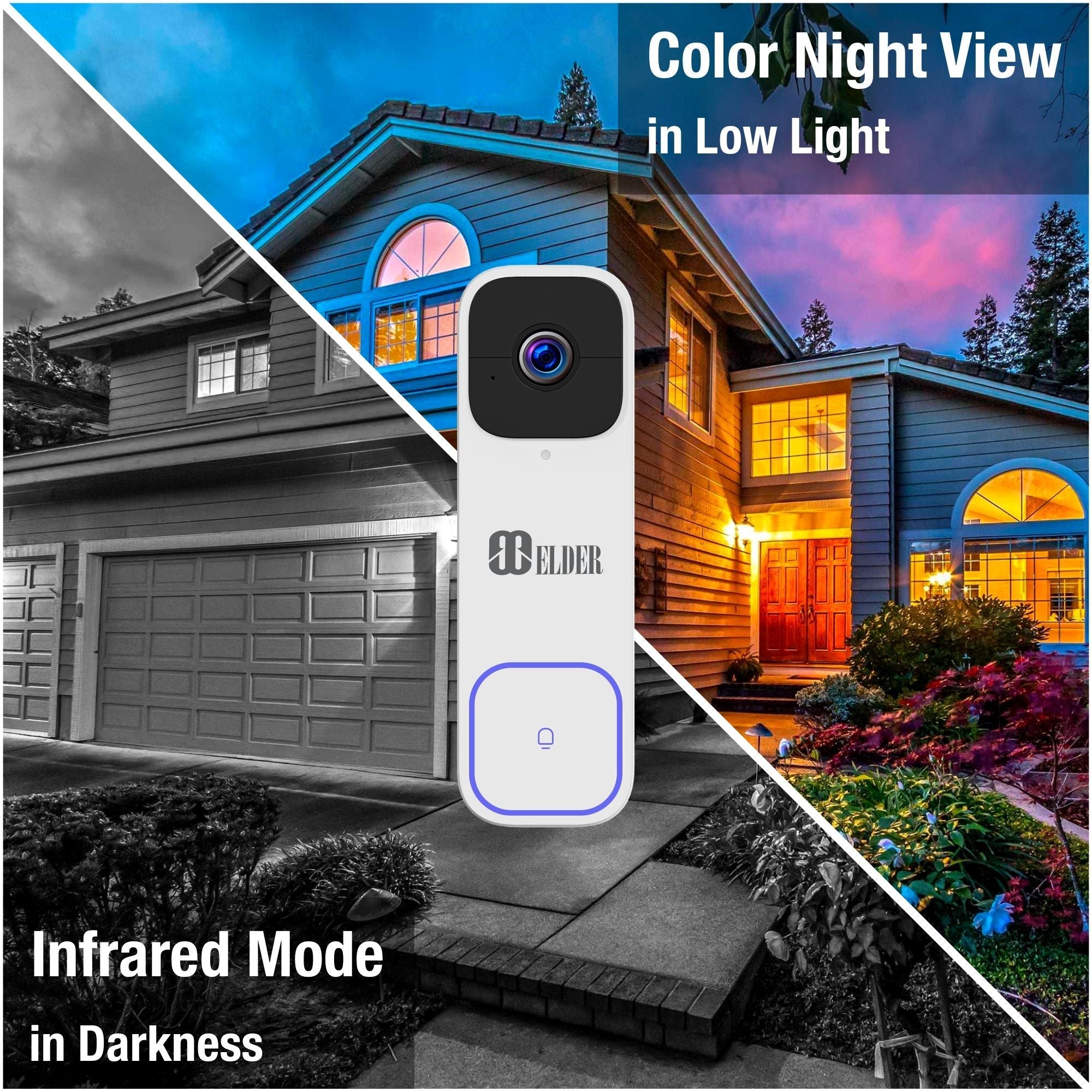 Elder Doorbell Camera 2K Wireless 64GB WiFi Battery-Operated & Chime, Smart Home AI Person & Package Detection & DIY Video Doorbell, Works with Google Assistant & Alexa