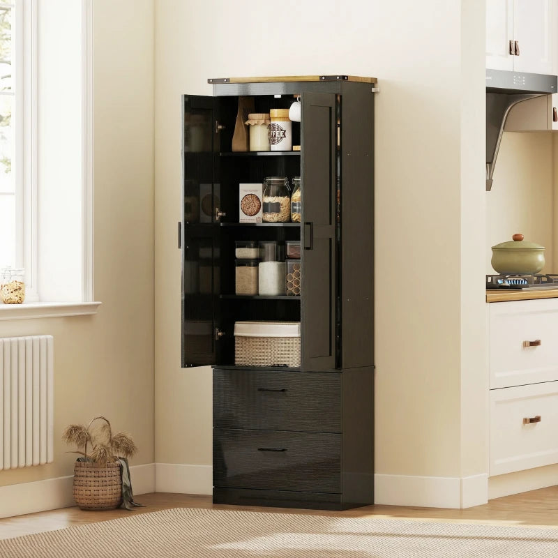67" Tall Kitchen Pantry Storage Cabinet, Kitchen Pantry Cabinet with Doors, Drawers and Adjustable Shelves, Black