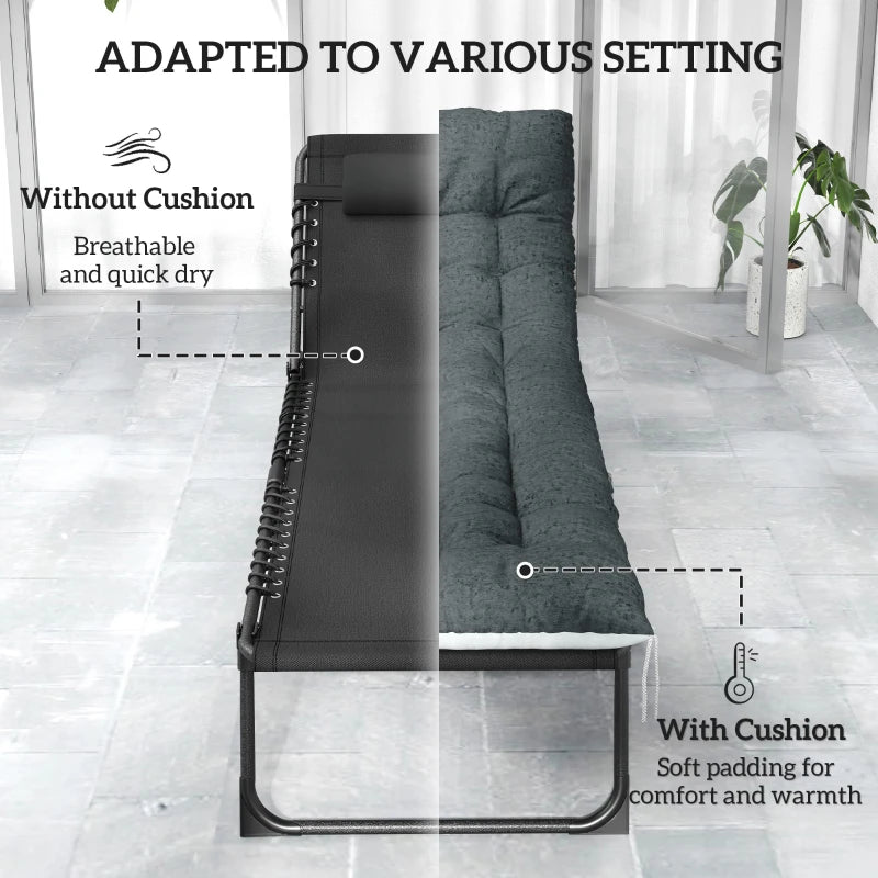Outdoor Lounge Chair Set of 2, Folding Chaise Lounge Tanning Chair with Cushion, Side Pocket, Black/Grey