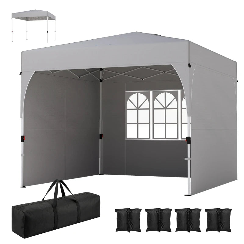 9.6 x 9.6 ft Pop Up Canopy Tent with 3 Sidewalls, UPF 50+ 1-Button Push Easy Setup Outdoor Instant Canopy, Light Grey