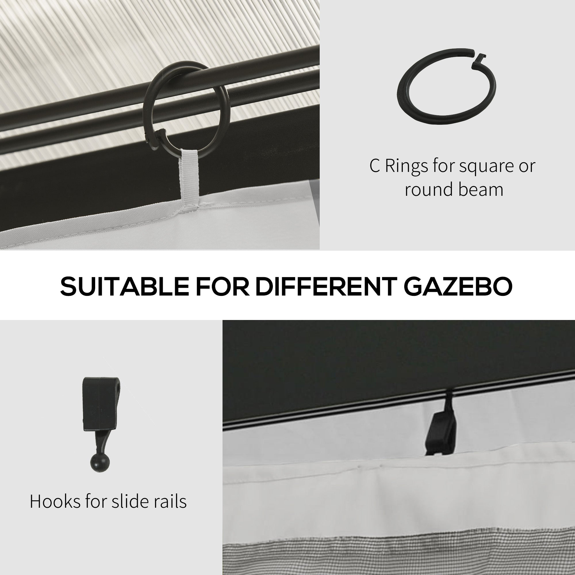 Outsunny Gazebo Replacement Sidewalls 4-Panel Privacy Wall for 10' x 12' Canopy, Outdoor Shelter Curtains Accessories Light Grey