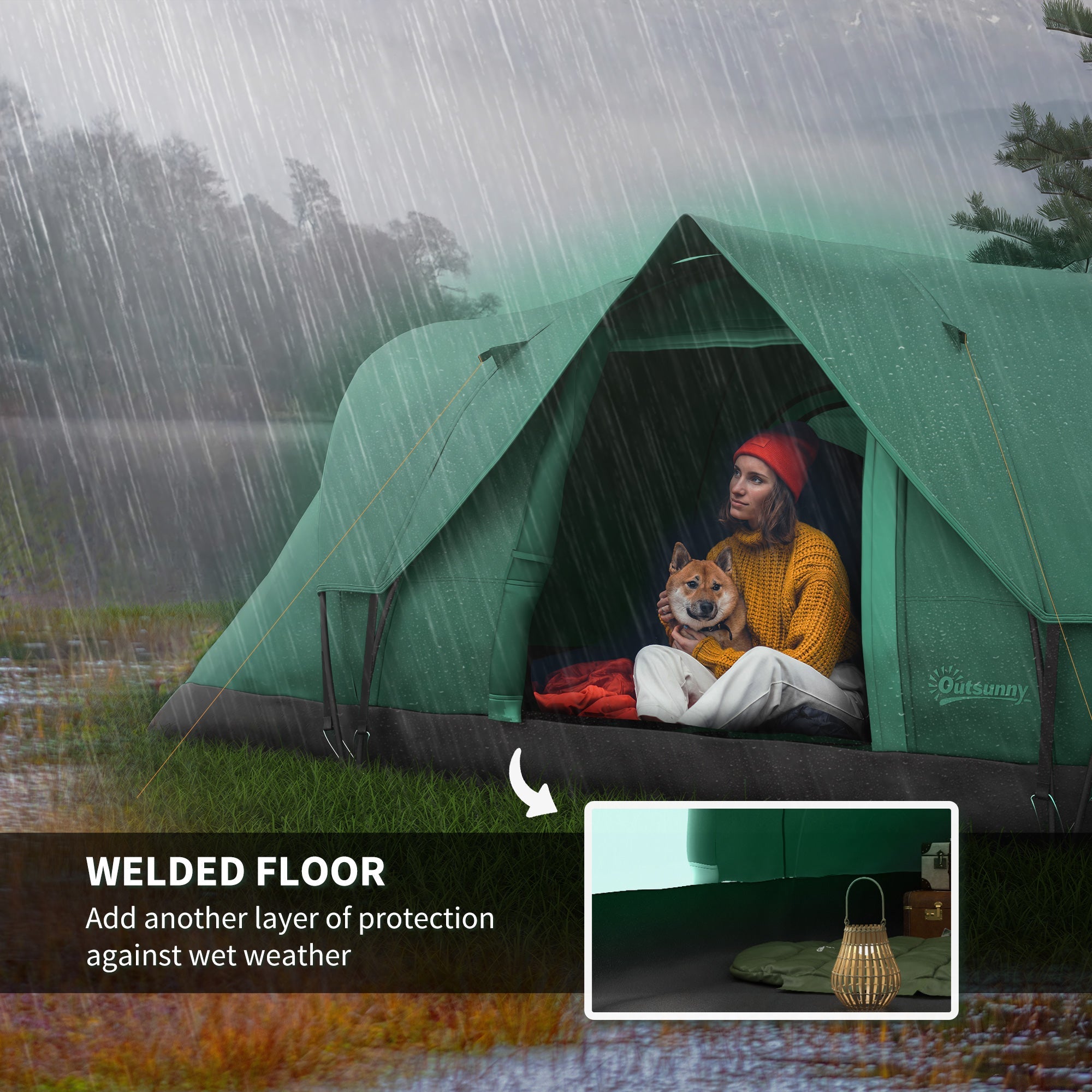 Outsunny 5-6 Person Family Tent, Outdoor Camping Tent with Lighting Hook, Carrying Bag for Camping, Hiking and Travelling, Green