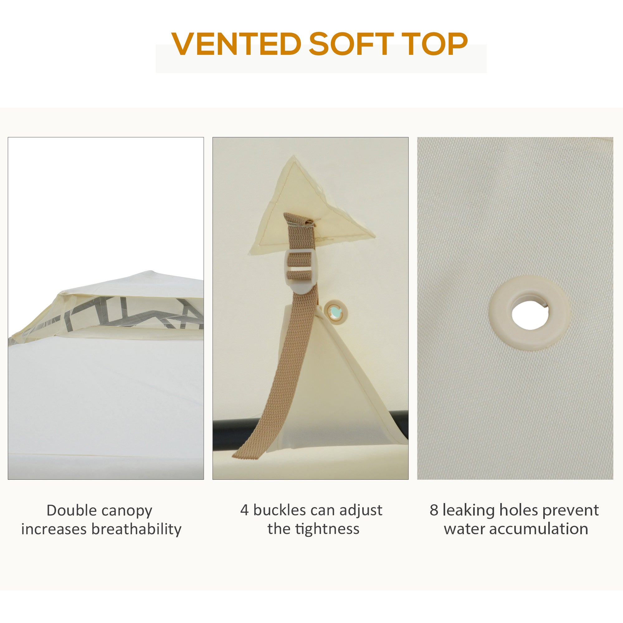 Outsunny 9.7'x9.7' Patio Gazebo Outdoor Pavilion 2 Tire Roof Canopy Shelter Garden Event Party Tent, Cream White