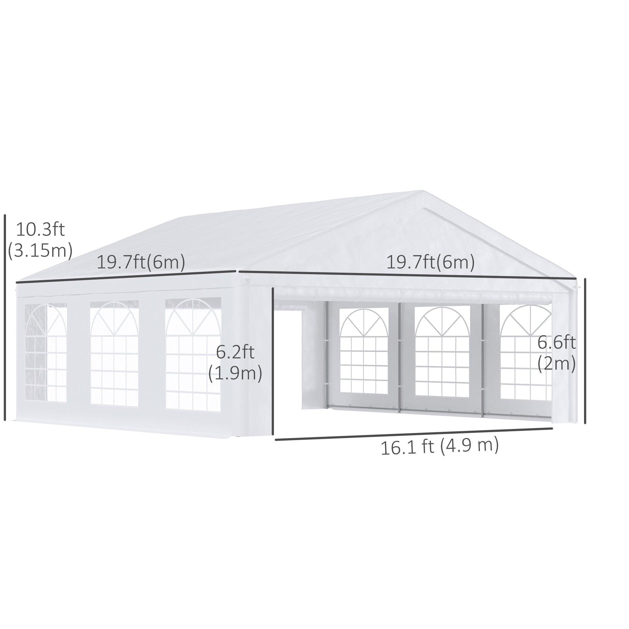 Outsunny 20x20ft Heavy Duty Carport Party Tent Outdoor Garage Patio Gazebo Canopy with Sidewalls White