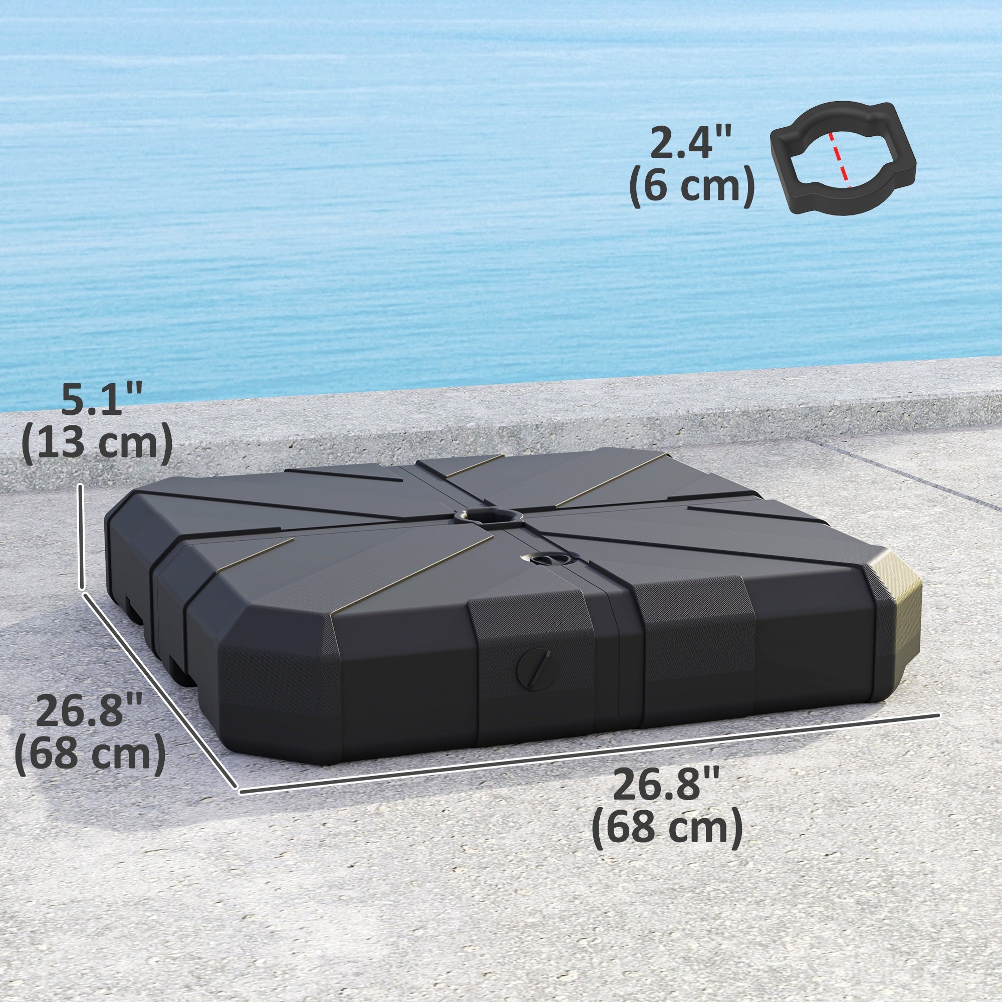 Outsunny Square Patio Umbrella Base Weight, Heavy Duty Cantilever Offset Umbrella Base, Filled Up to 143lbs with Stand or 130lbs with Water for Garden Poolside, Black