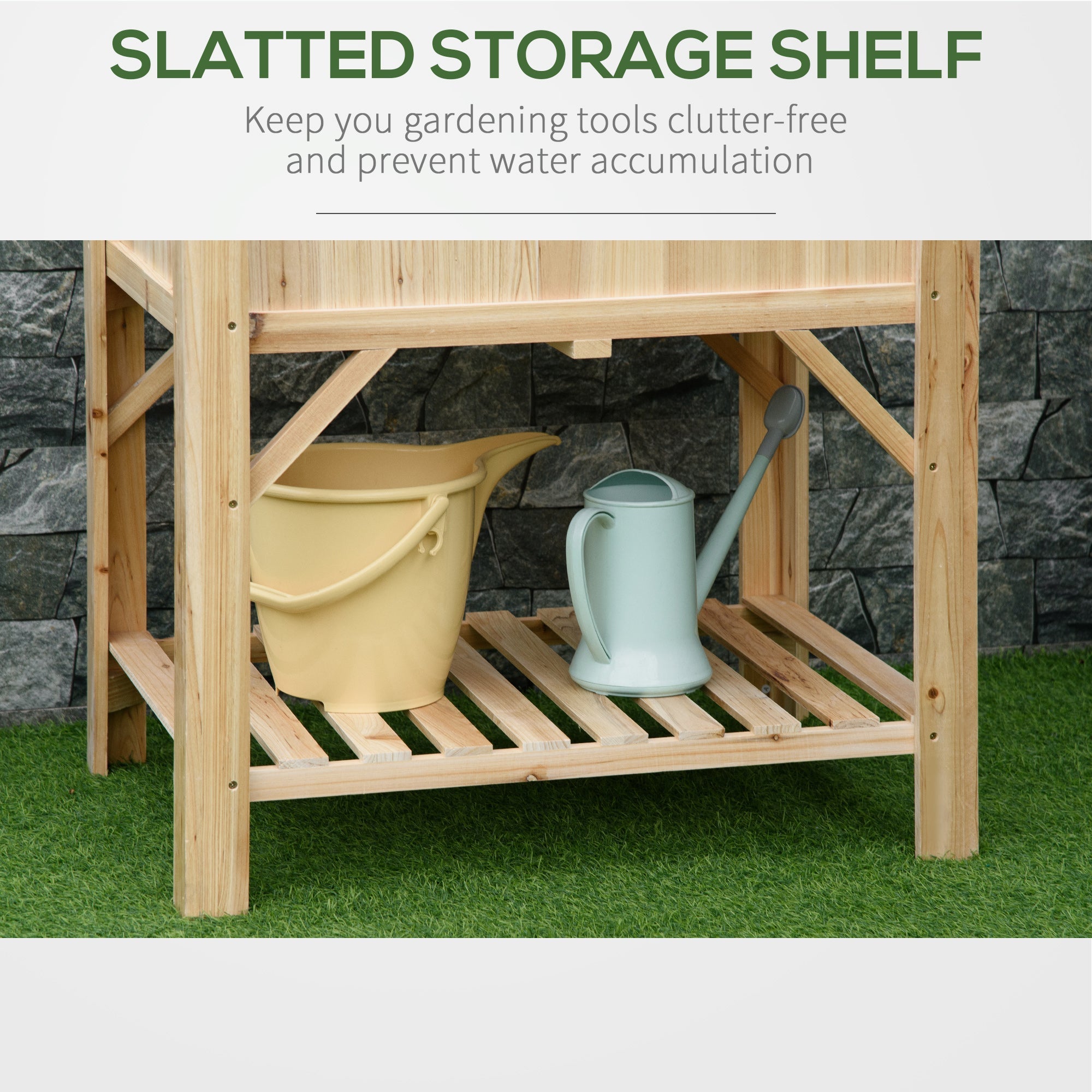 Outsunny Elevated Wood Planter Box 31"x23" - Raised Garden Bed for Vegetables, Flowers, Herbs with Non-Woven Fabric, Natural