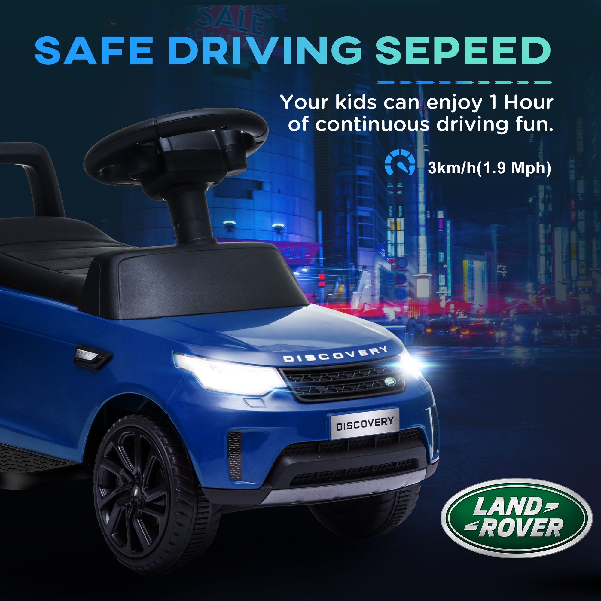 Qaba 2 in 1 6V Land Rover Licensed Electric Car for Kids, Sliding Car with Music Horn Headlights, for 18-60 Months Blue