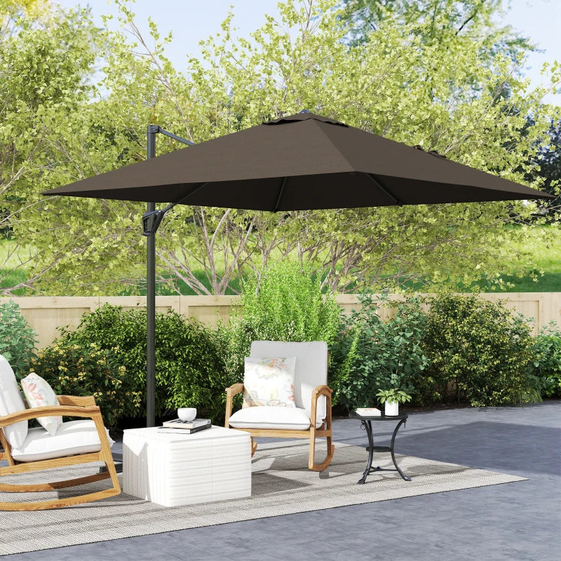 8'x8' Square Patio Hanging Offset Umbrella, Outdoor Cantilever Parasol w/ Cross Base, Tan