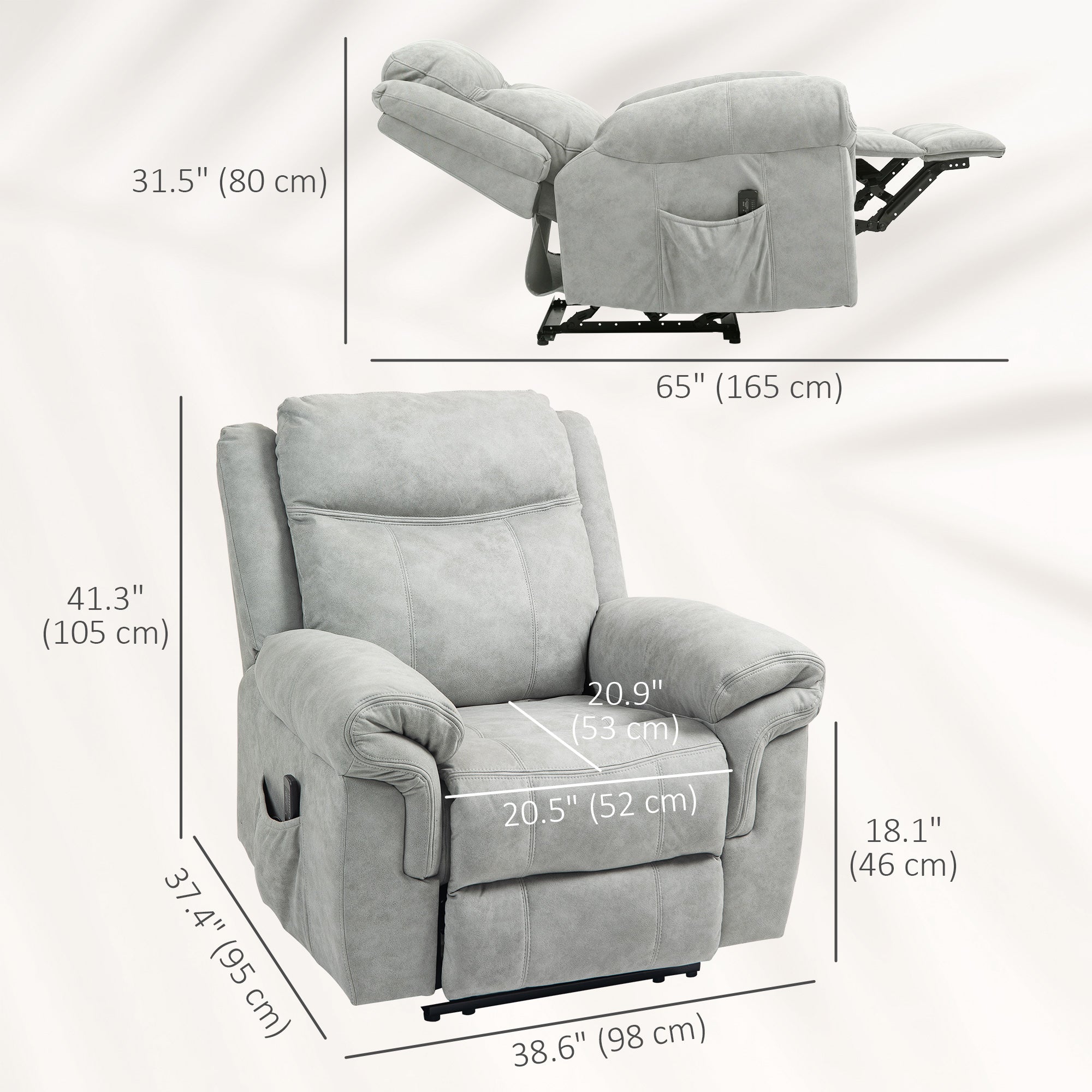 HOMCOM Manual Recliner Chair with Vibration Massage, Side Pockets, Microfibre Reclining Chair for Living Room, Grey