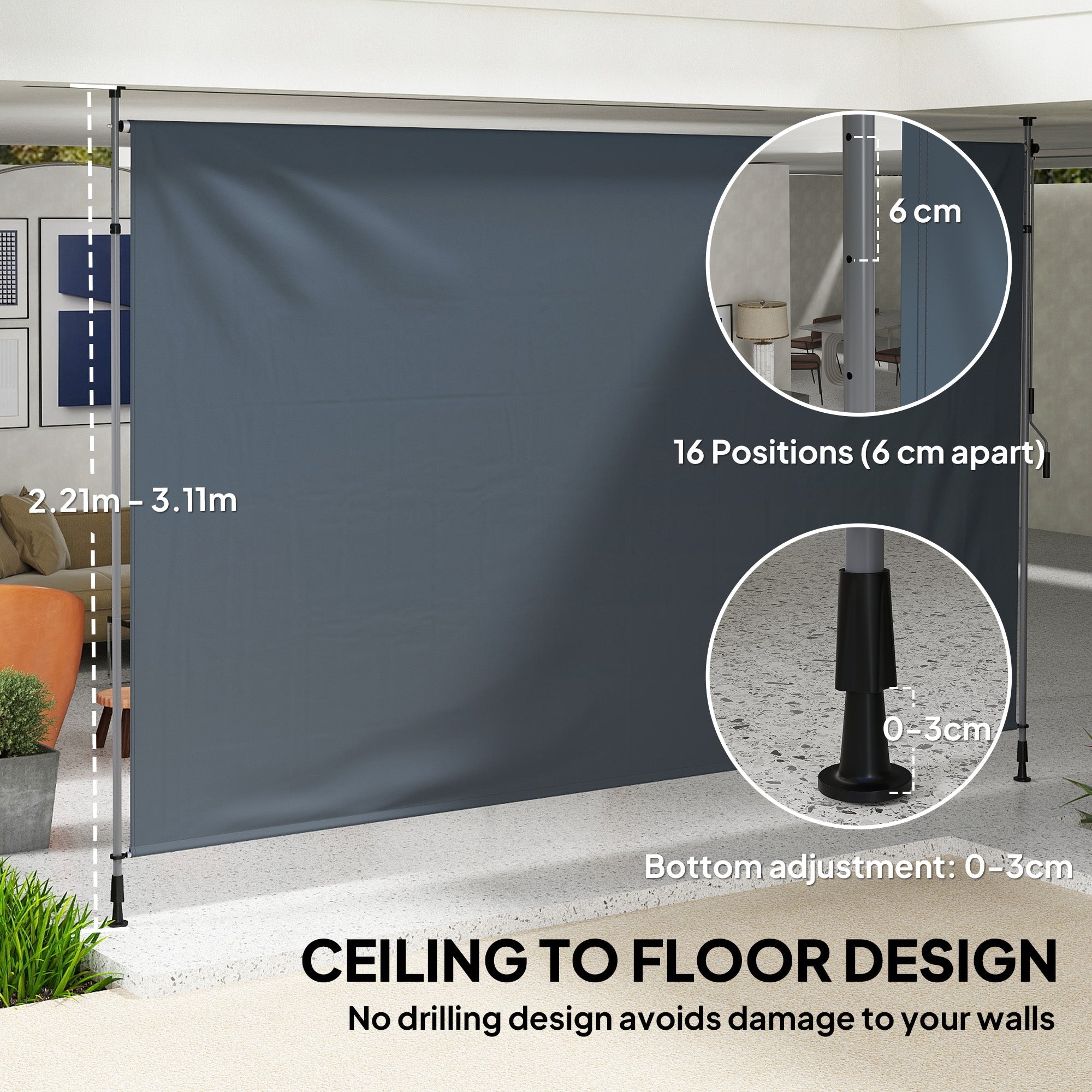 Outsunny 13' x 10' Manual Retractable Patio Awning, Outdoor Privacy Screen with UPF30+ & Water-Resistant Fabric, Dark Grey