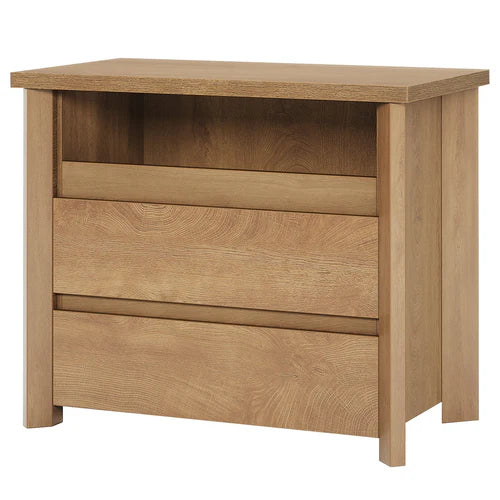 Nightstand 31.5" Farmhouse Bedside Table with 3 Storage Drawers, Engineered Wood, Rustic Brown