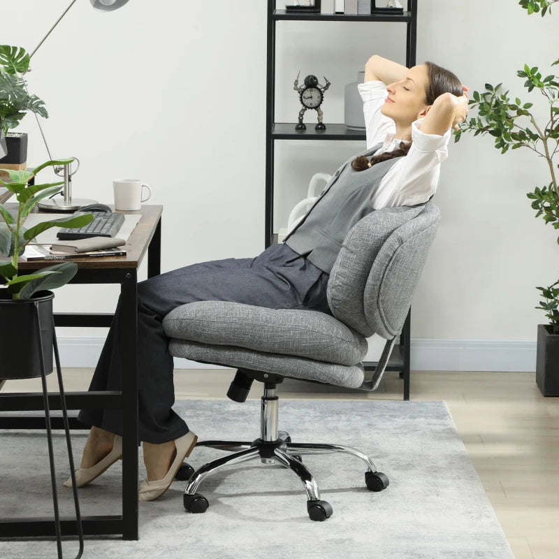 Computer Desk Chair, Armless Office Chair with Wide Padded Seat and Adjustable Height, Tilt Function, Grey