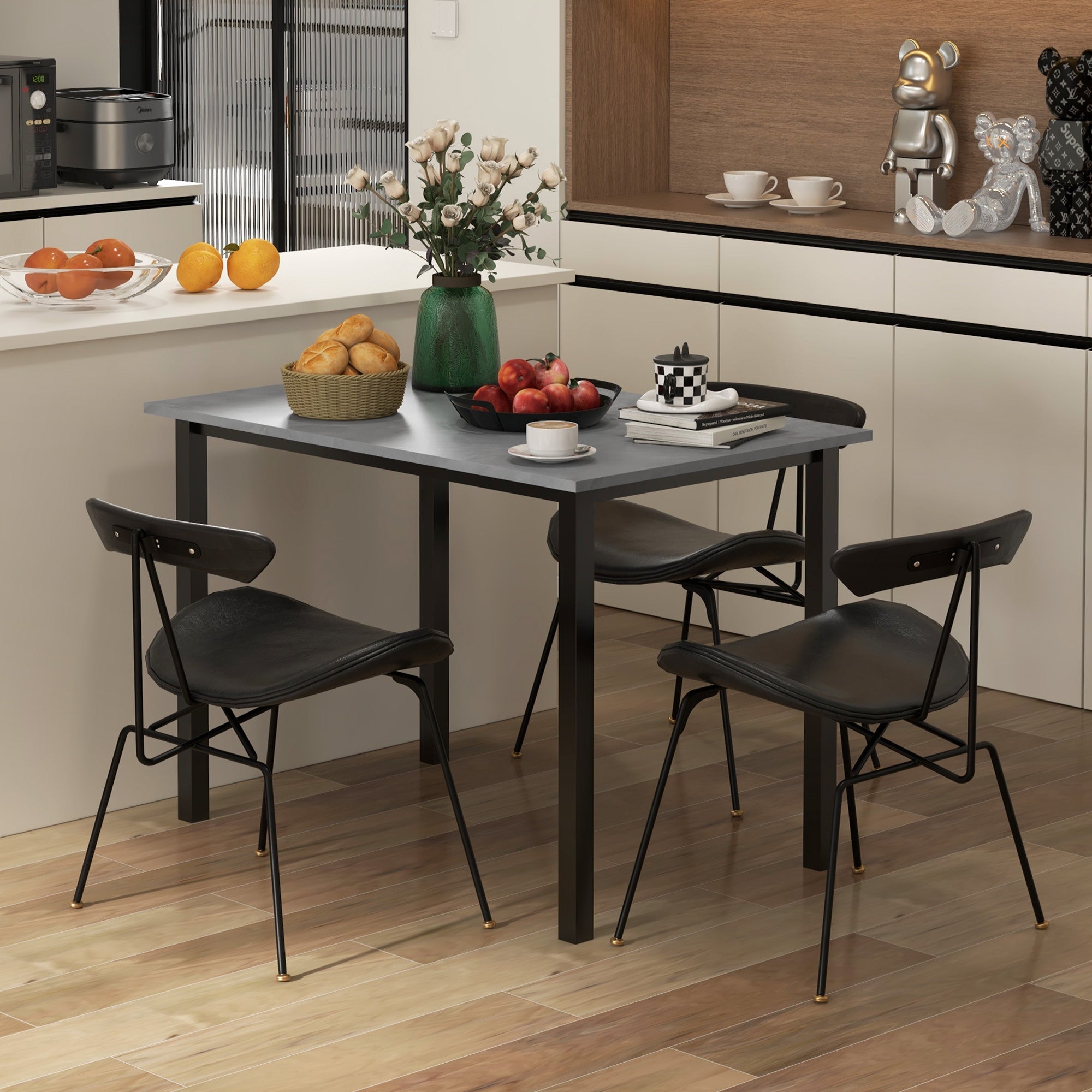 HOMCOM Space Saving Extendable Dining Table for 6 with Drop Leaf Folding Feature in Dark Grey Ideal for Small Spaces