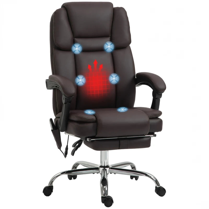 Massage Office Chair, Reclining Executive Office Chair with 6-Point Vibration, Footrest and High Back, Dark Brown