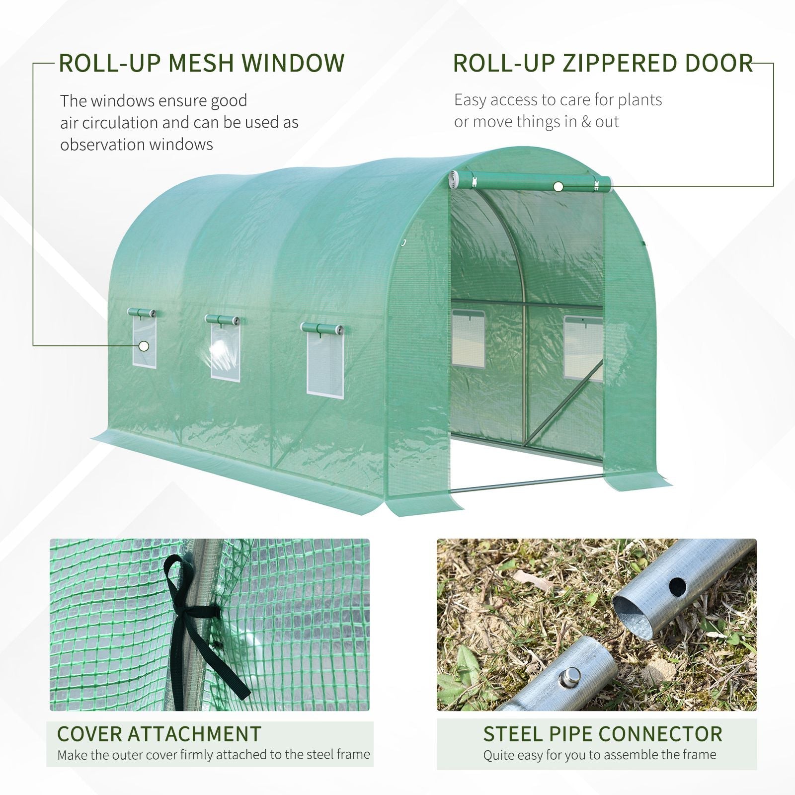 Outsunny Outdoor Walk-in Grow Shelter: 13' x 6' x 6' Tunnel Portable Plant Gardening Warm House with PE Cover, Green