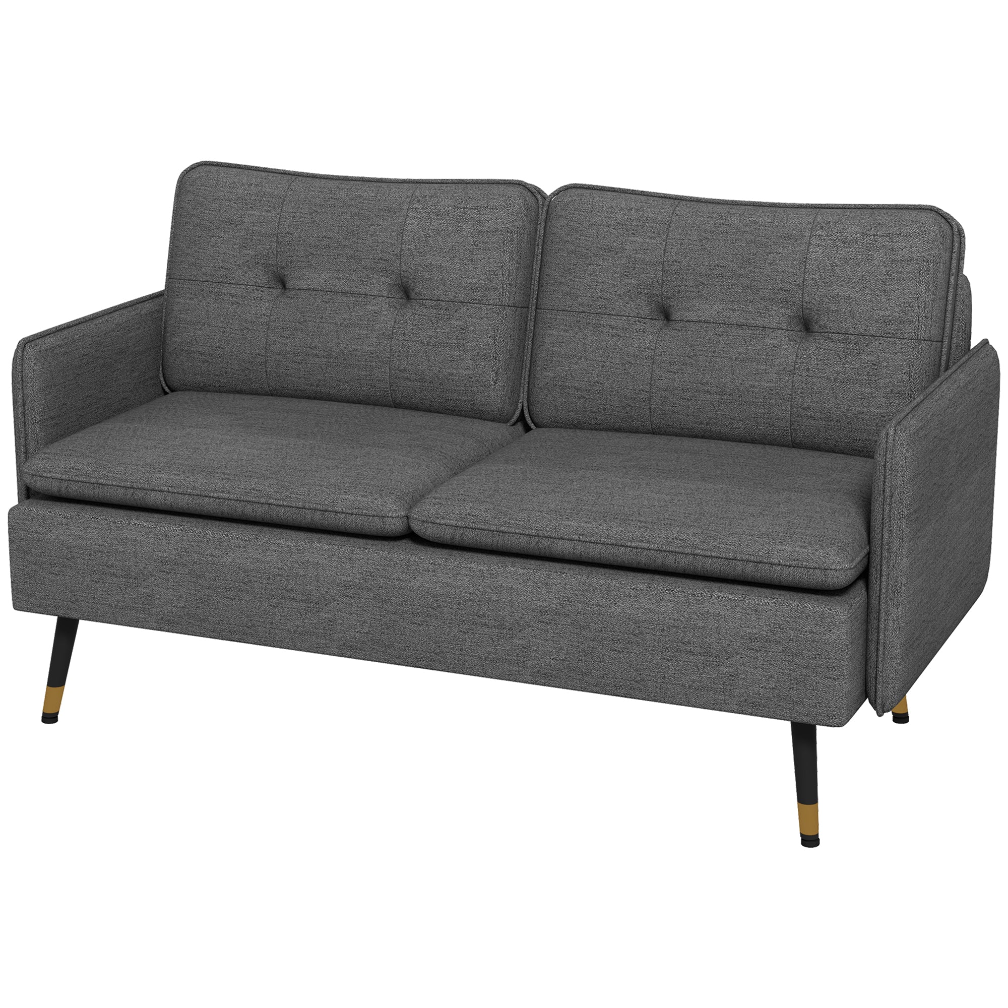 HOMCOM Modern 55" Fabric Loveseat Sofa Button Tufted Back Steel Legs Bedroom Living Room Dark Grey