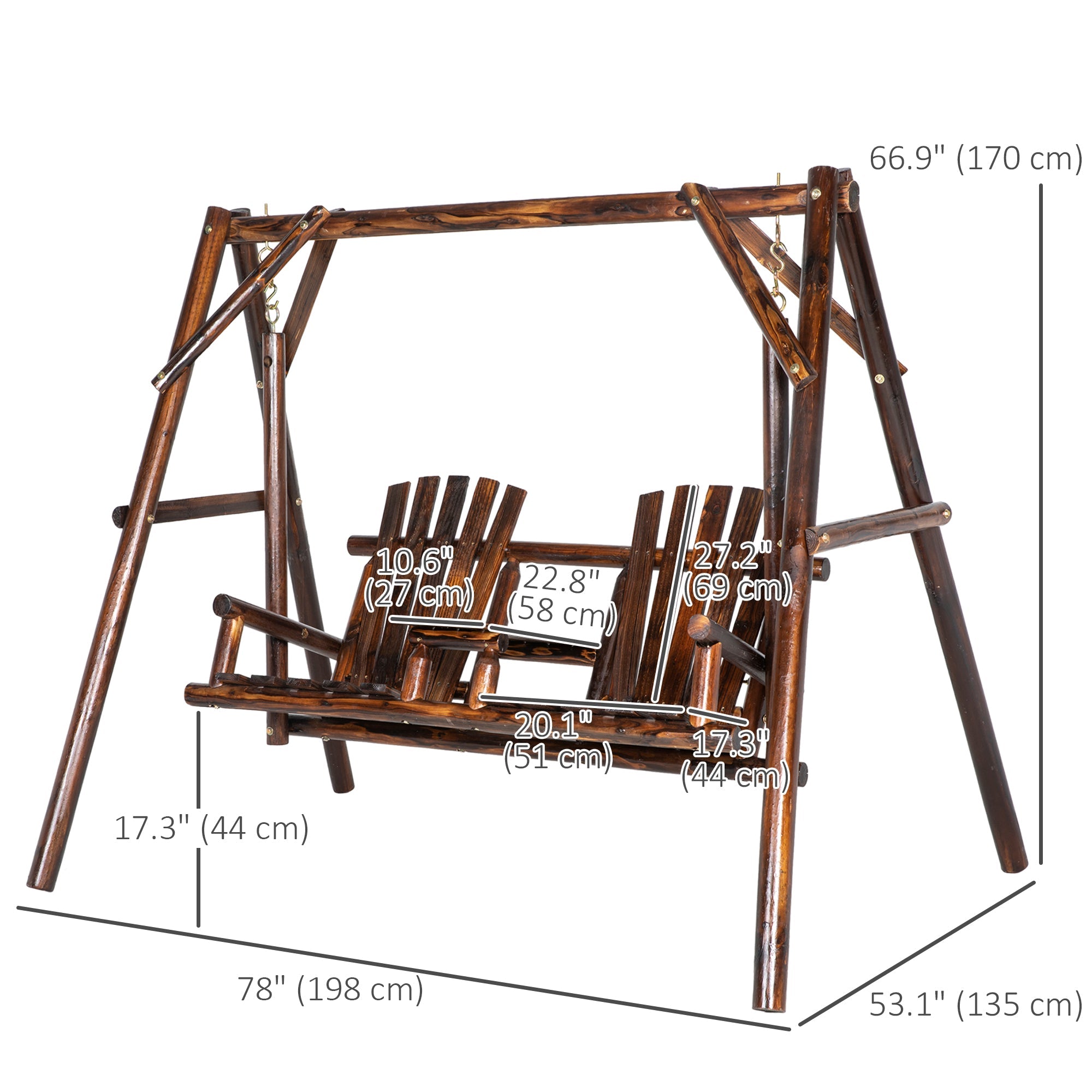 Outsunny Wooden Porch Swing with 2-Seat Design, A-Frame Outdoor Bench, Relaxing Swing with Center Table