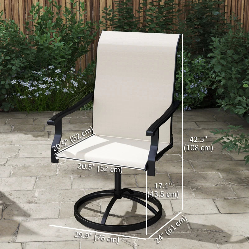 Outdoor Swivel Dining Chairs Set of 2, High Back Swivel Chairs with All Weather Mesh for Deck, Backyard, Poolside, White