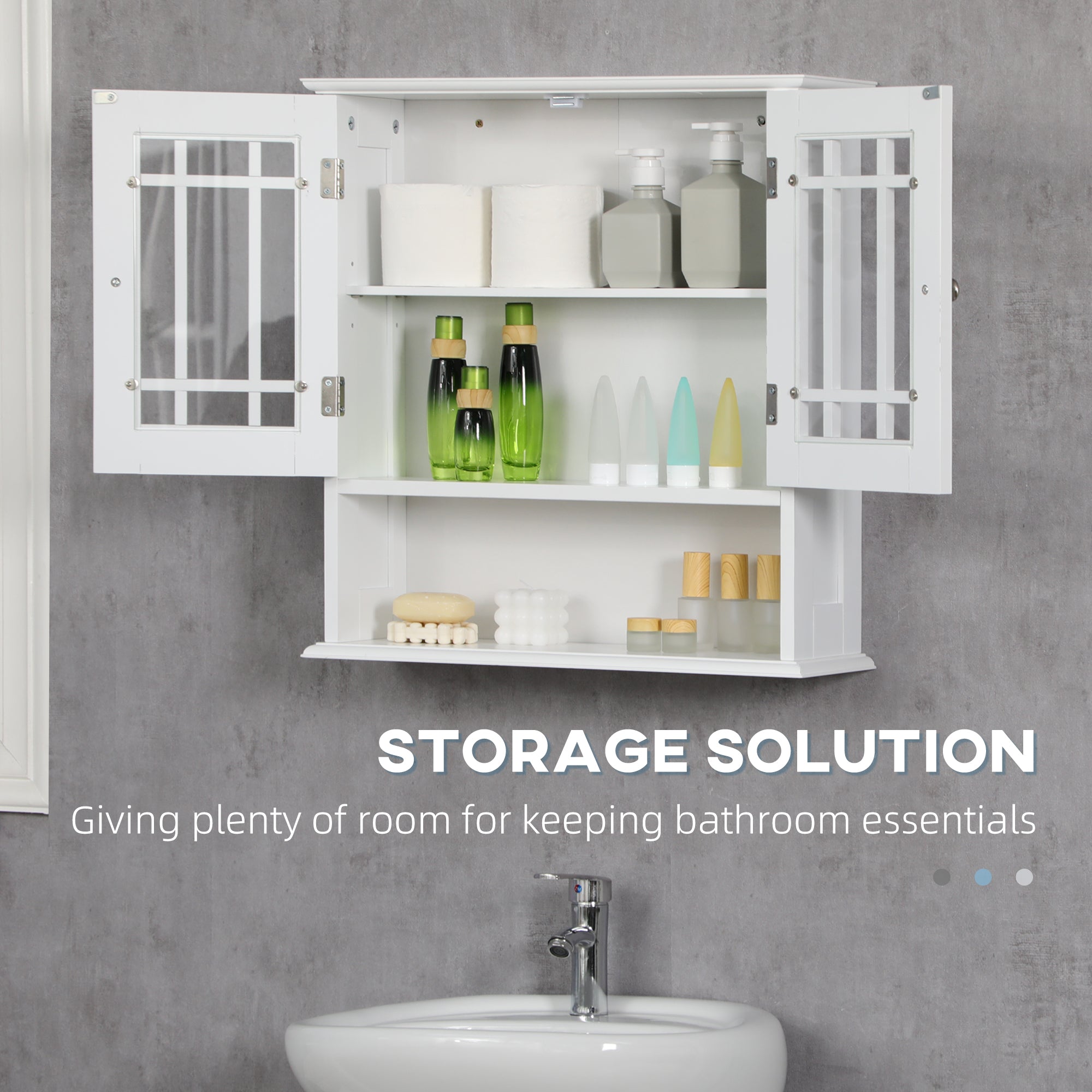 kleankin 2 Door Wall Mount Storage Organizer Modern Bathroom Cabinet with Open Shelf White