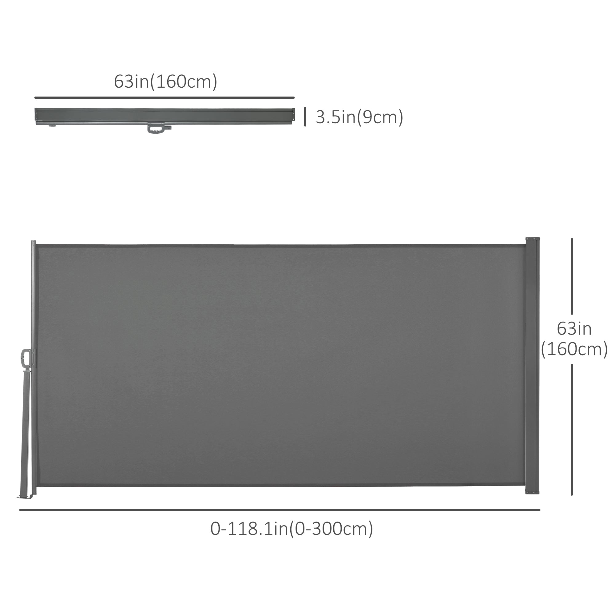 Outsunny Retractable Side Awning 118" x 63" UV Wind Resistant Outdoor Privacy Screen Folding Patio Light Grey