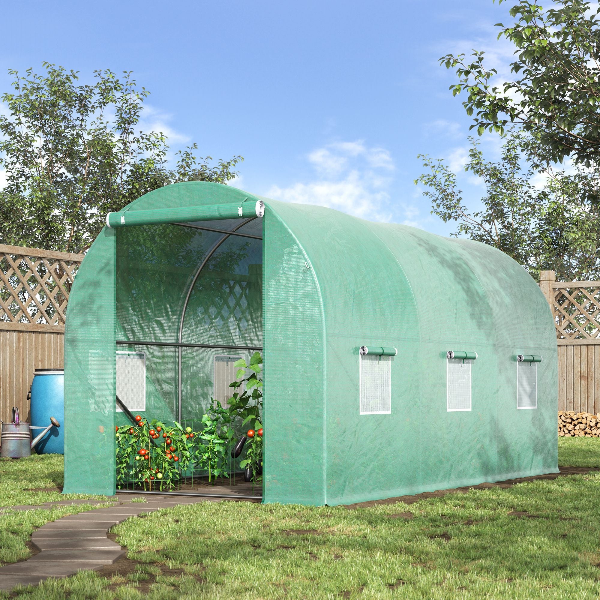Outsunny Outdoor Walk-in Grow Shelter: 13' x 6' x 6' Tunnel Portable Plant Gardening Warm House with PE Cover, Green