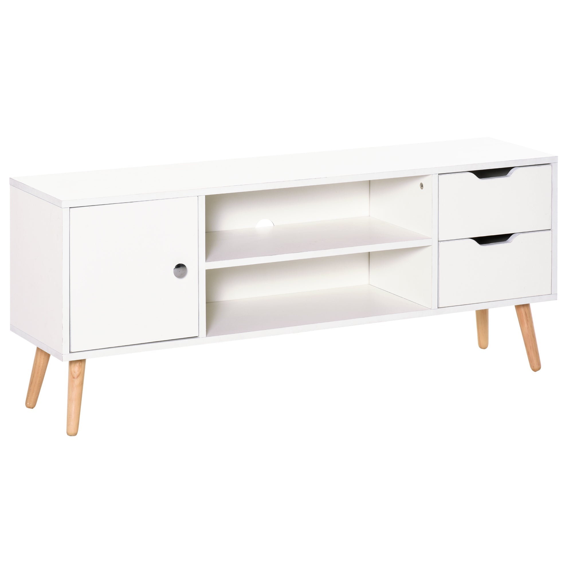 HOMCOM TV Cabinet: For up to 50" TVs, Shelves, Drawers, Cable Hole, White Entertainment Unit, Living Room