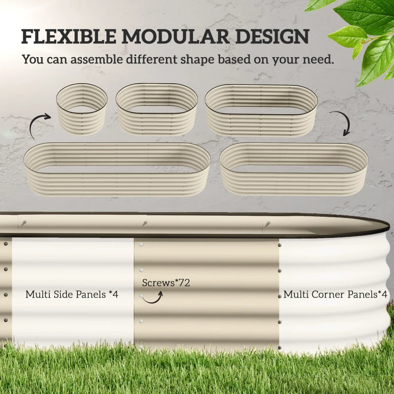 8 x 2 x 1.5 FT Galvanized Steel Raised Garden Bed, Metal Garden Bed Planter Box with Safety Edging, Cream White