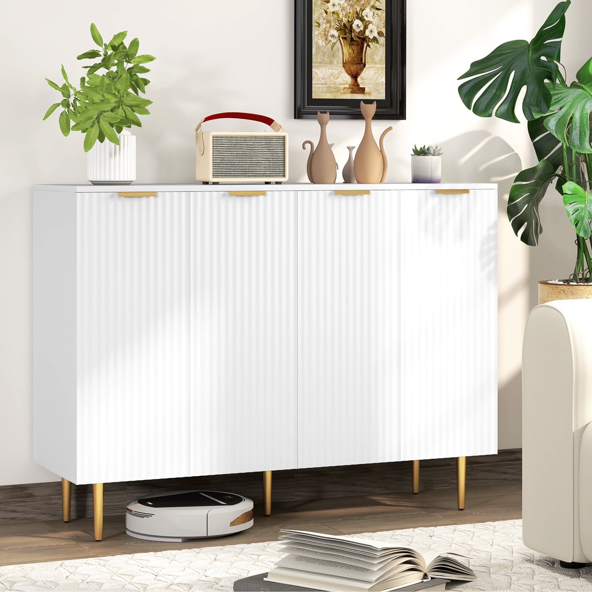 HOMCOM Modern Kitchen Storage Cabinet, Sideboard Buffet Cabinet with Adjustable Shelves for Kitchen Hallway, White
