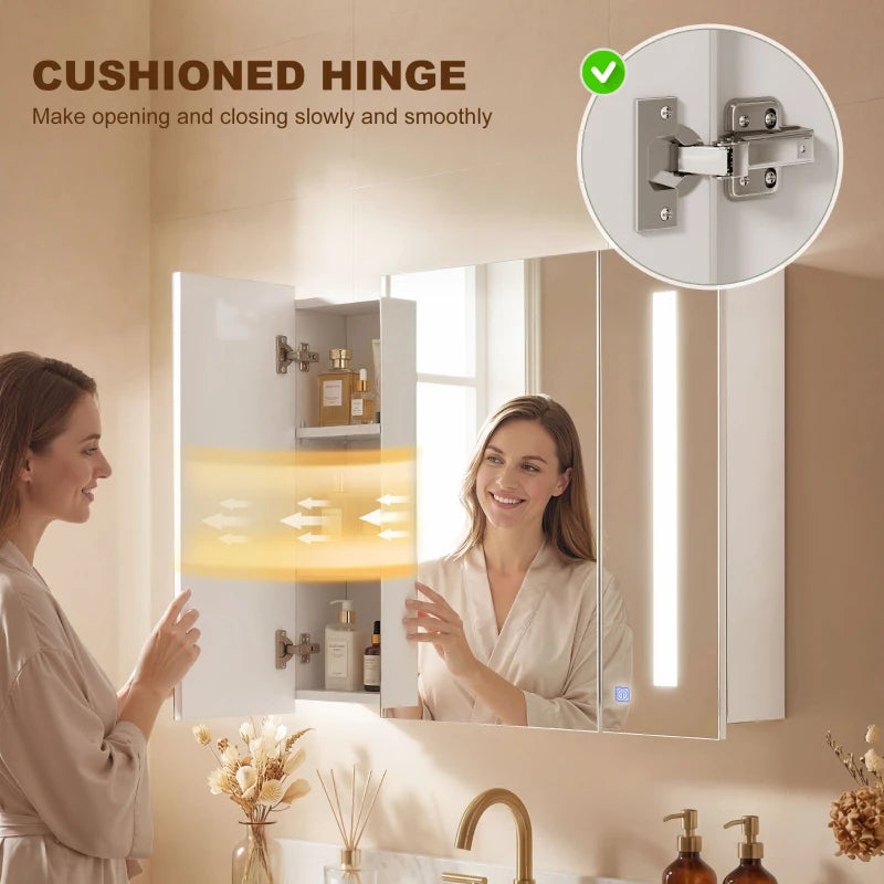Medicine Cabinet with Mirror, Wall Mounted Bathroom Mirror Cabinet with Adjustable Shelf, USB Charge, High Gloss White