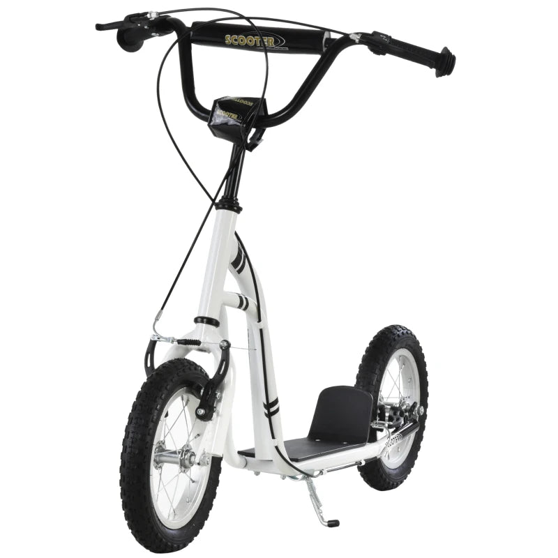 Aosom Dual Brakes Kick Scooter 12-Inch Inflatable Front Wheel Ride On Toy for Age 5+, White