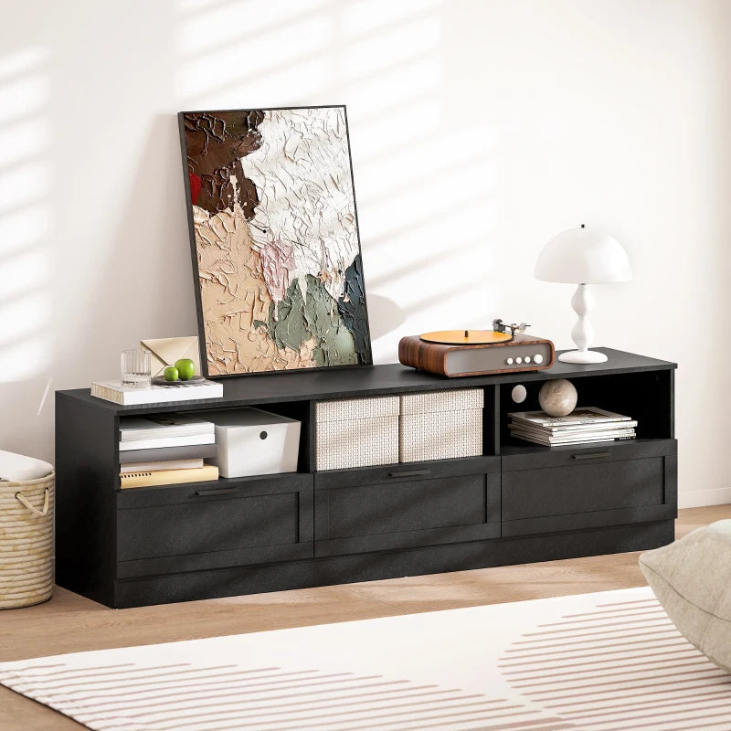 TV Stand with Storage, Modern Entertainment Center with 3 Cabinets and 3 Open Shelves, for TVs up to 85", Black