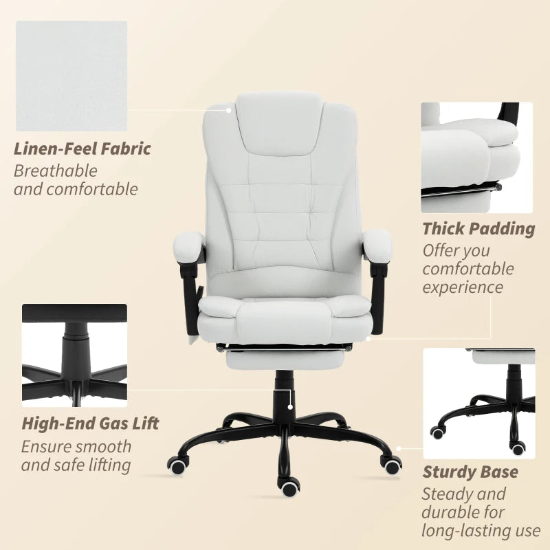 7-Point Vibrating Massage Chair, Reclining Office Chair with Footrest, Reclining Back, Adjustable Height, White