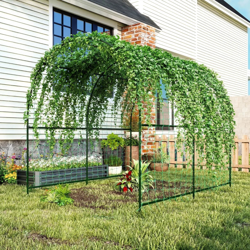 Garden Arch Trellis for Climbing Plants Outdoor, 7.1FT Tall Cucumber Trellis with Climbing Net for Backyard, Lawn