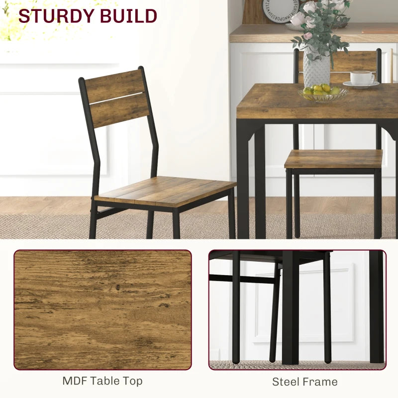 Dining Table Set for 2, 3 Piece Kitchen Table and Chairs with Metal Legs for Small Spaces, Rustic Brown