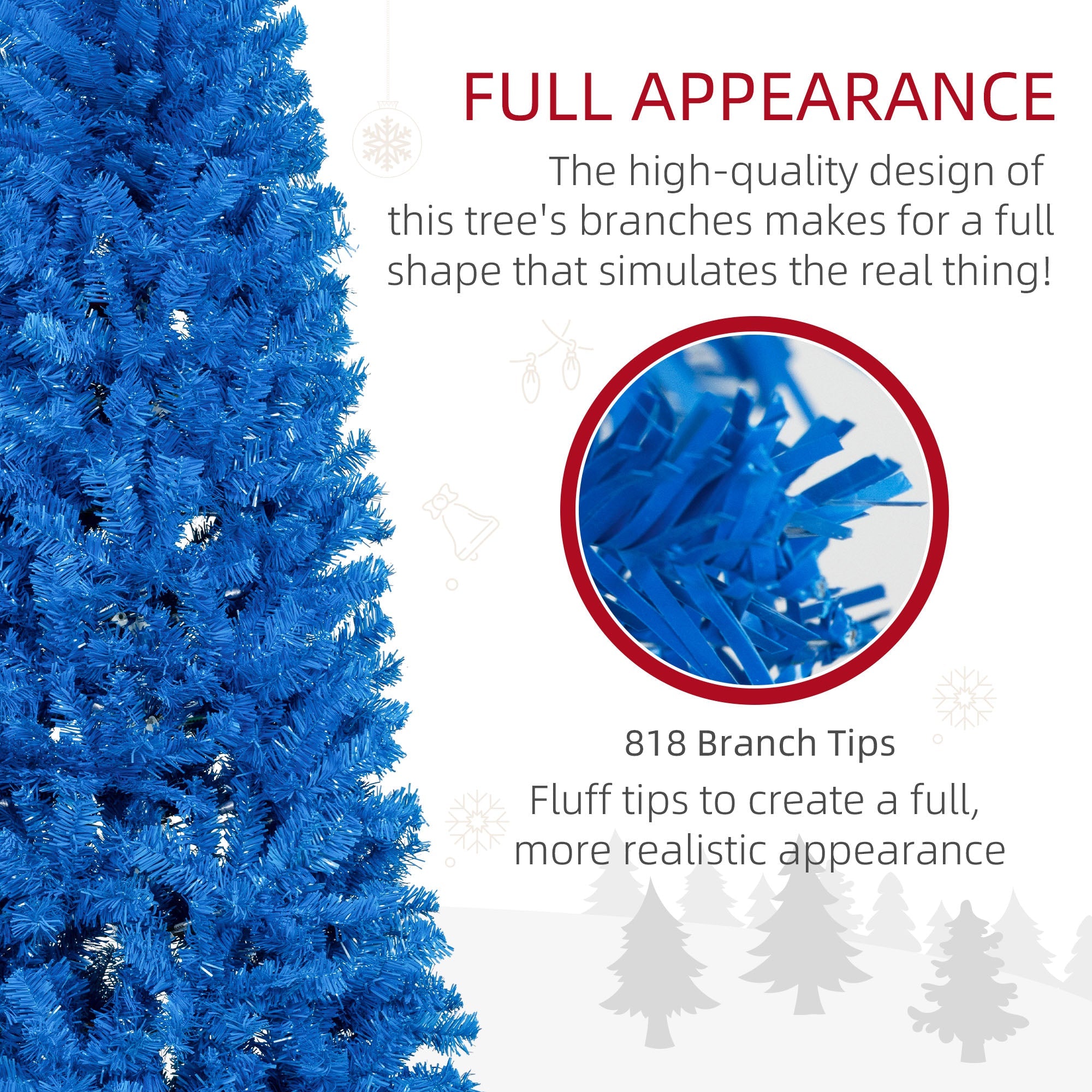 HOMCOM 7FT Pencil Christmas Tree, Artificial Christmas Tree with Automatic Open for Home Party, Blue