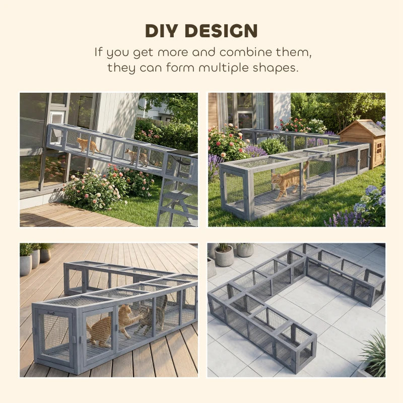 79" Long Cat Tunnel, Cat shelter L- Shape with Extendable Design for Indoor/Outdoor Use with Removable Door, Light Grey