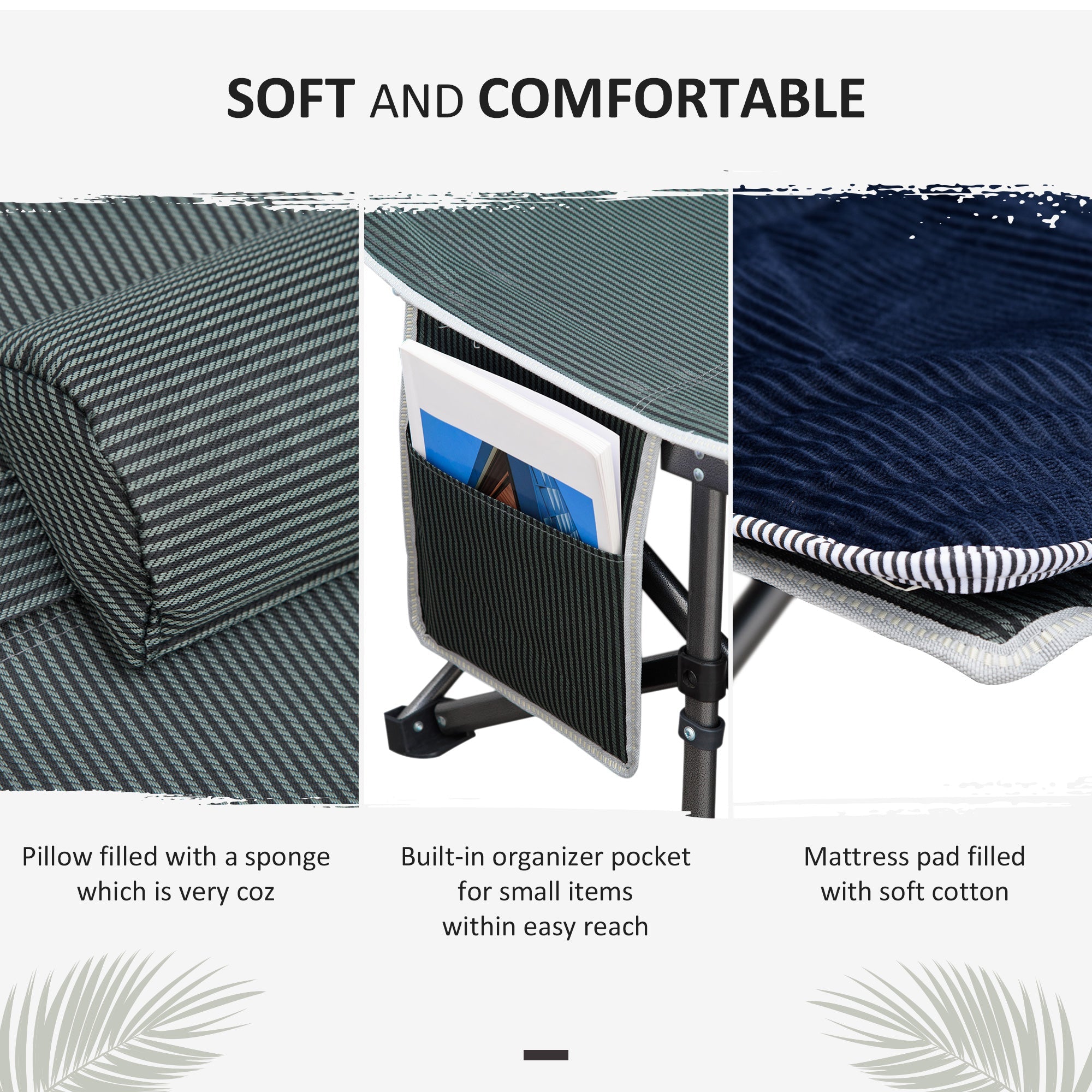 Outsunny Folding Camping Cot with Mattress Pillow Double Layer Oxford Heavy Duty Sleeping Cot Carry Bag Grey Blue
