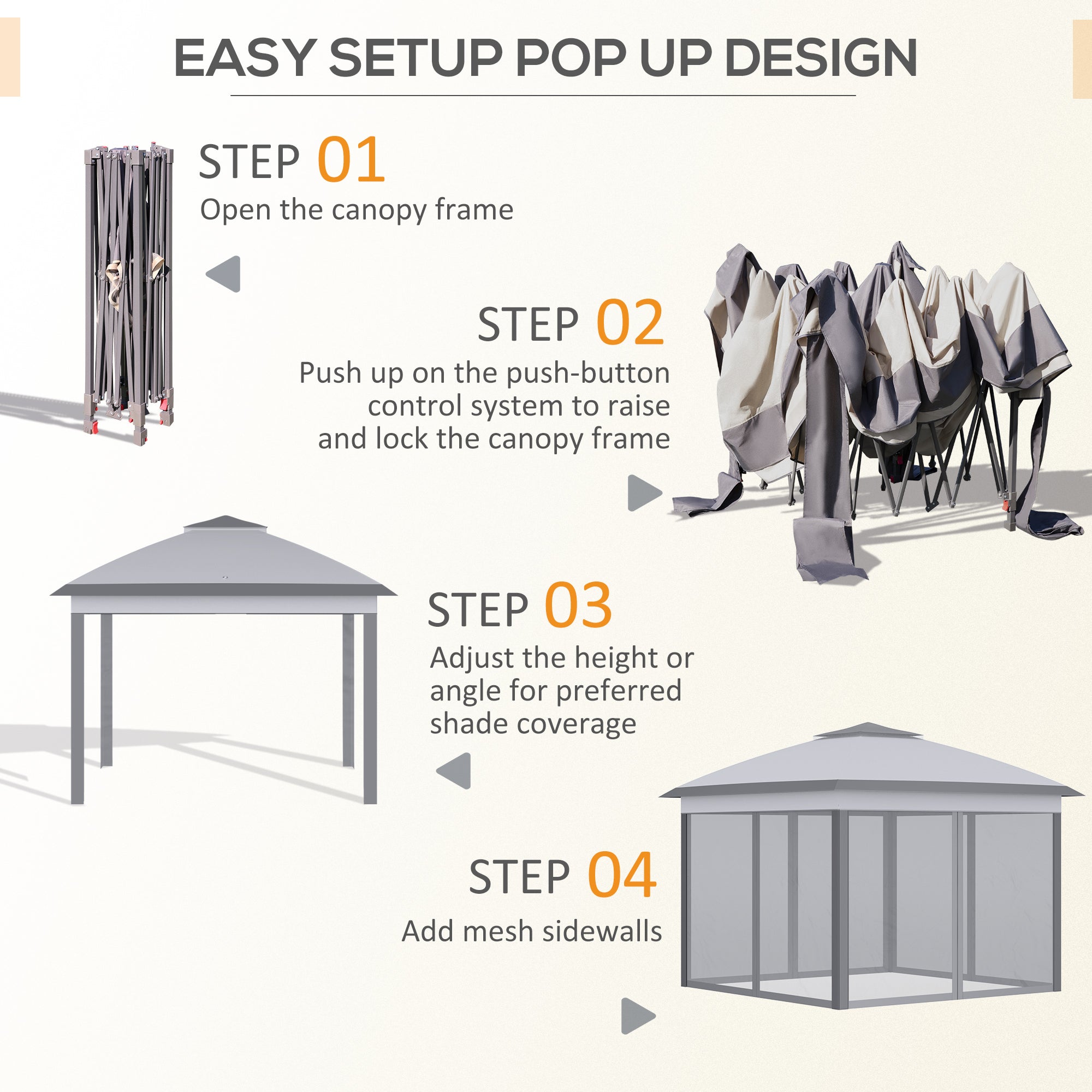 Outsunny Pop Up Gazebo 11x11 with Double Roof, Zippered Mesh Sidewalls, Adjustable Height & Carry Bag - Perfect for Outdoor Events