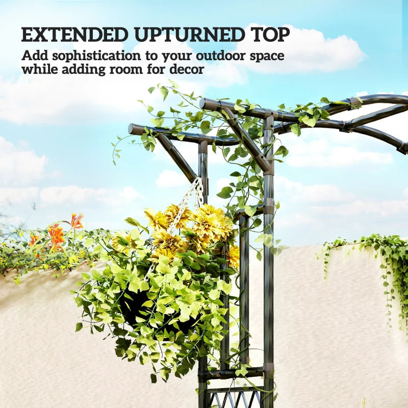 Garden Arch Outdoor Trellis Arbor with Extended Top, 66.9" x 15.7" x 90.6", Black