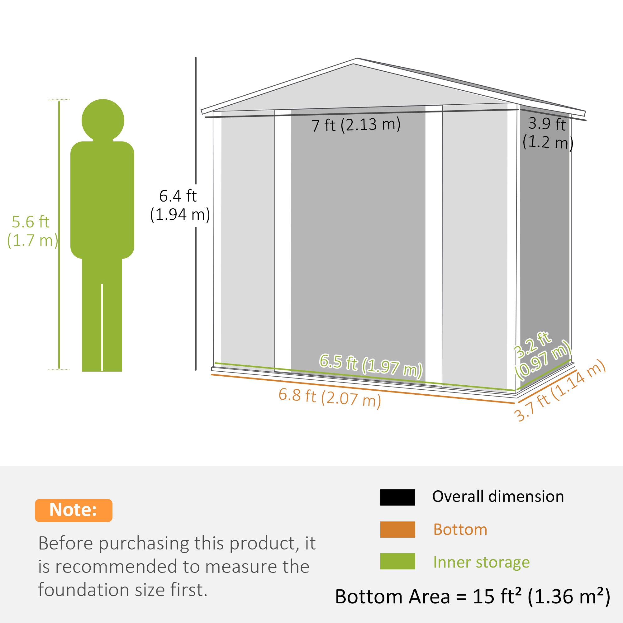 Outsunny 7' x 4' Outdoor Storage Shed, Metal Garden Shed with Lockable Doors and Gloves for Backyard, Garden, Patio, Dark Grey