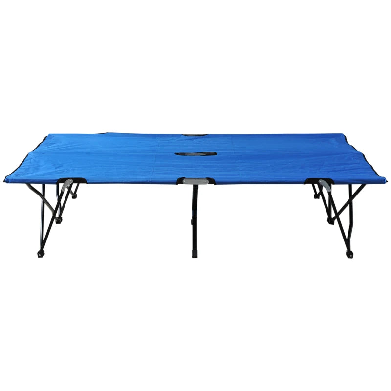 76" Two Person Folding Camping Cot Outdoor Portable Double Cot Wide Military Sleeping Bed w/ Carrying Bag Blue