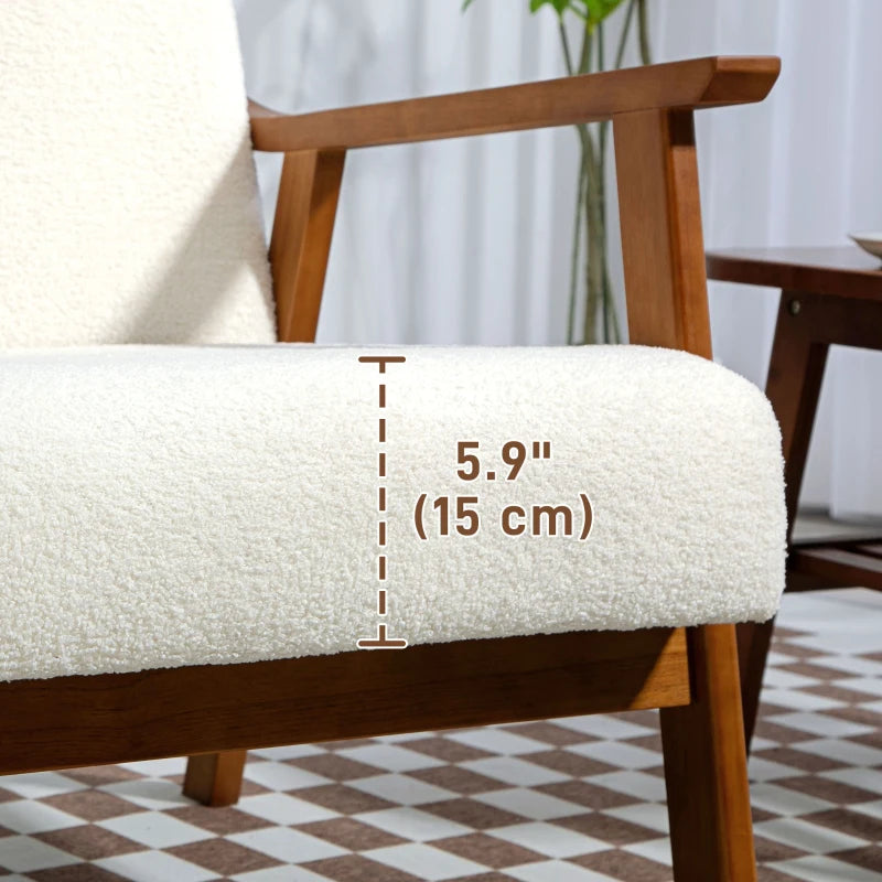 Living Room Chair Boucle Accent Chair for Bedroom with Wide Seat and Thick Padding, White