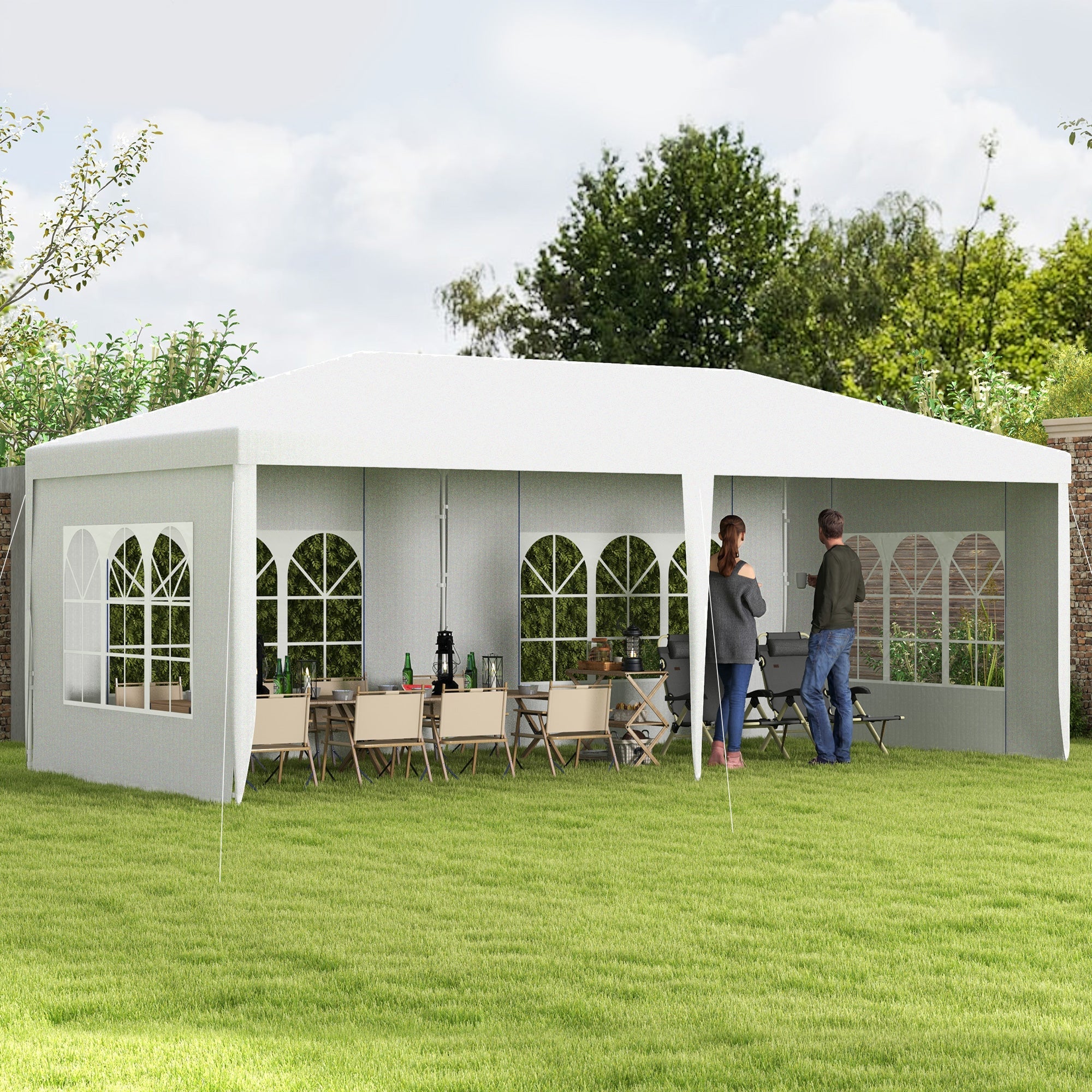Outsunny Party Tent 10'x20' Portable Wedding Gazebo Canopy 4 Sidewalls White