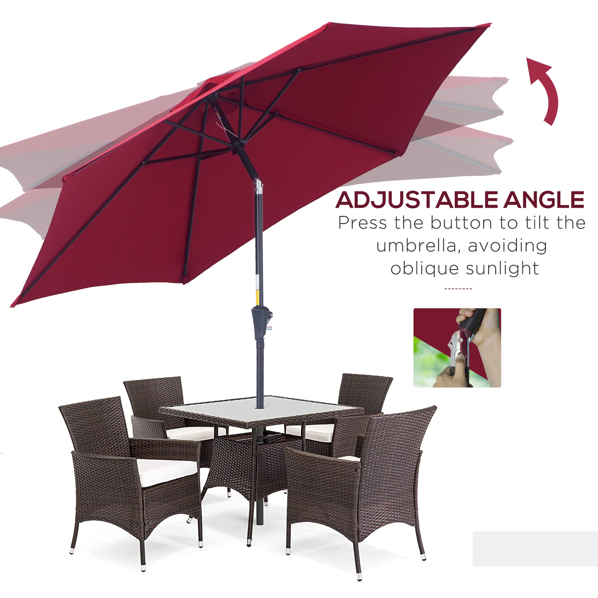 Outsunny Market Patio Sun Umbrella Outdoor Parasol Sunshade Tilt Mechanism Air Vent w/ Crank