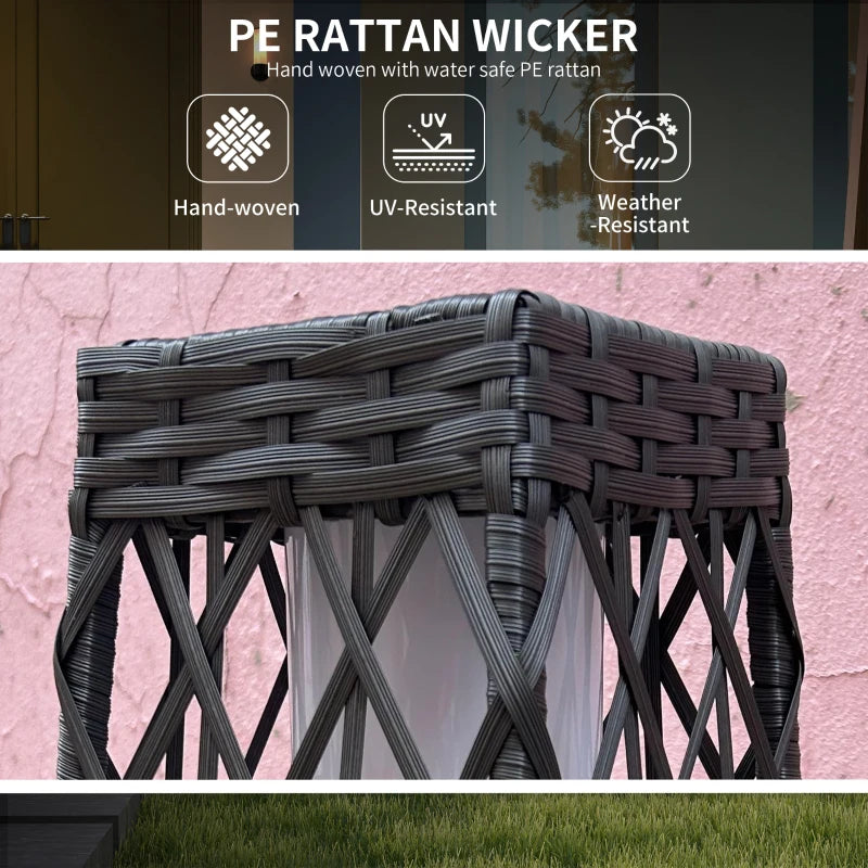 Wicker Outdoor Floor Lamp, Decorative Solar Lantern with Auto On/Off LED Lights, IP44 for Patio, Porch, Pathway, Grey