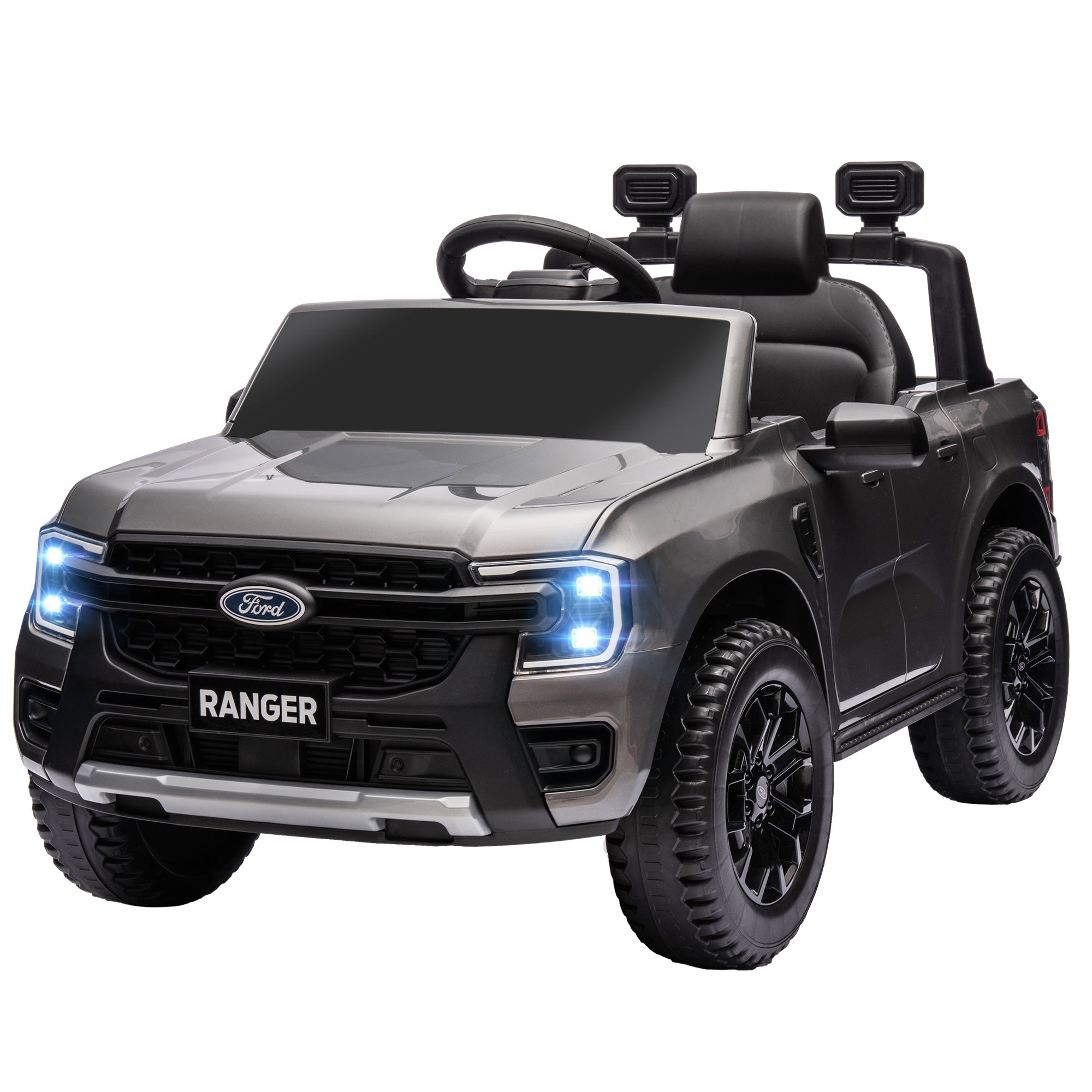 Qaba Ford Ranger Licensed 12V Ride on Car Battery Powered Kids Truck w/ Rear Storage Remote, Spring Suspension, Grey